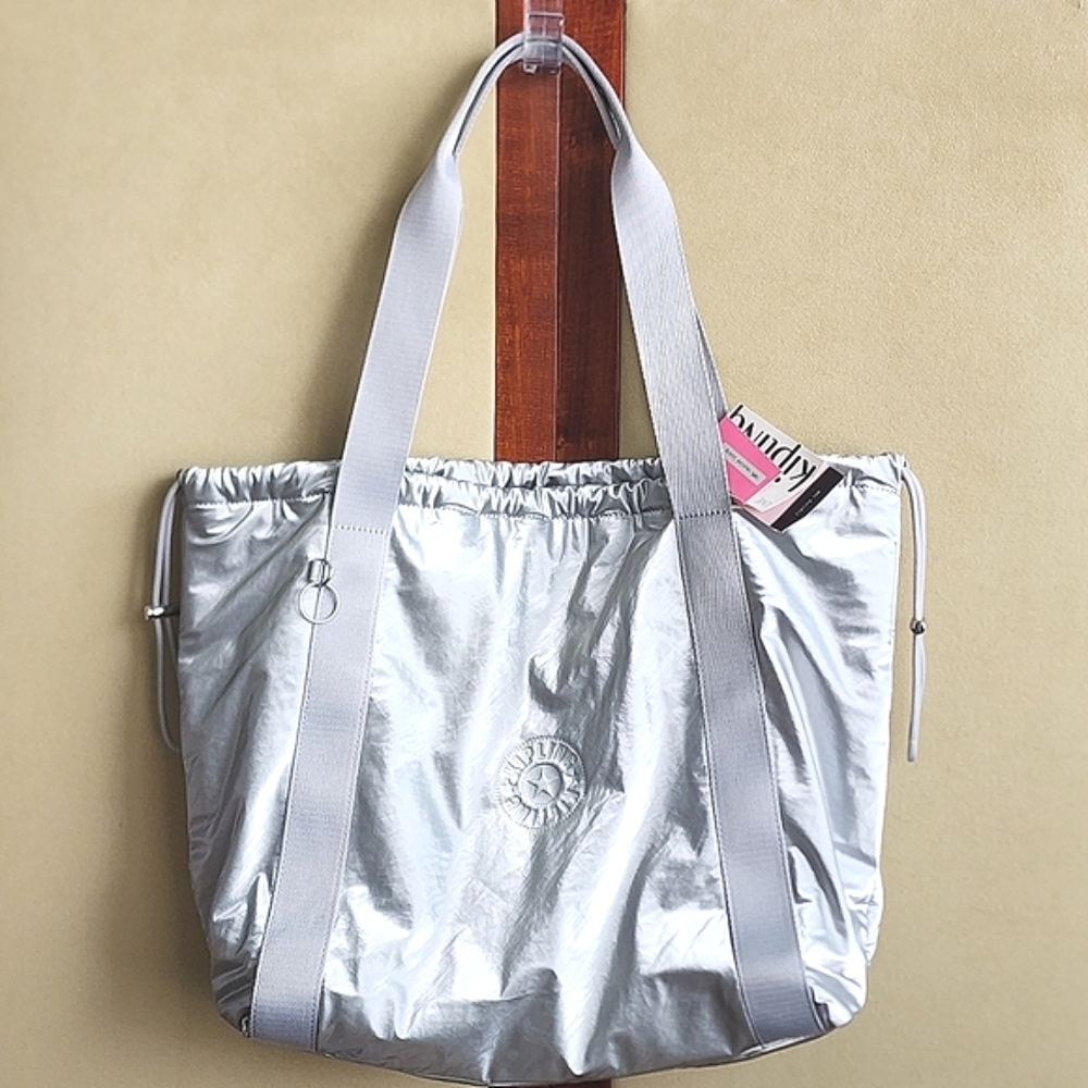 Kipling Silver Elmar Metallic Tote Bag